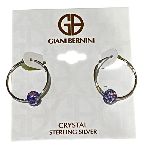 NEW Giani Bernini HOOP EARRINGS 1" Aurora Borealis Crystal Ball Sterling Silver - Picture 5 of 6